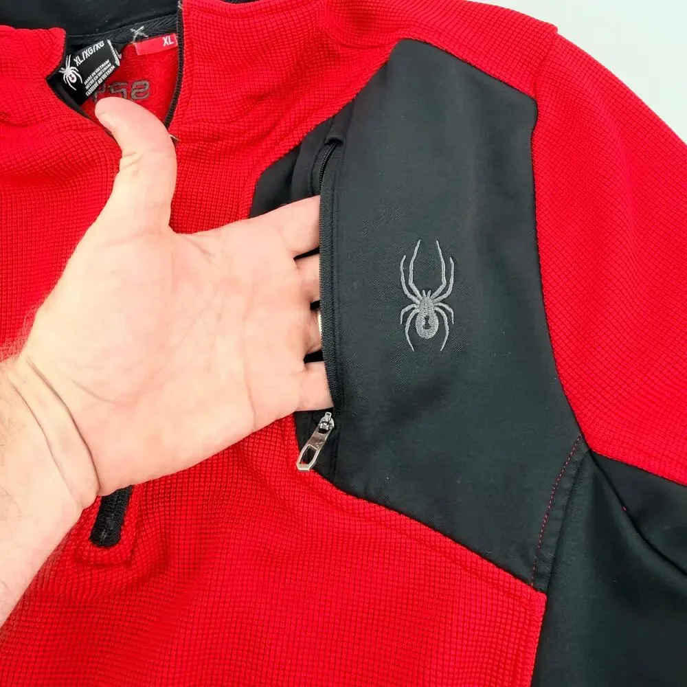 Spyder Mens XL Red Black Quarter Zip Pullover Waffle Knit Alpine Ski